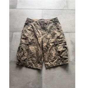 American Eagle Y2K Longboard Cargo Shorts Mens 34 Leaf Camo Baggy Brown NWT